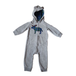 𝅺CARTERS moose plaid bodysuit hooded size 12 months